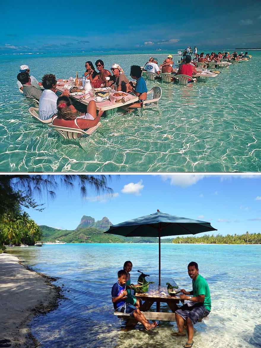 Restaurant In Bora Bora- Dinning inside the water of the ocean