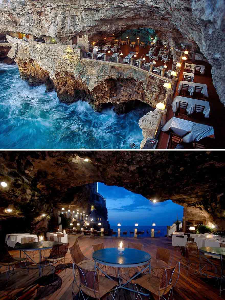 Ristorante Grotta Palazzese, Puglia, Italy Food inside a Cave